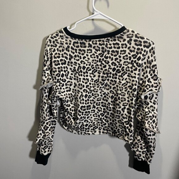 Alice + Olivia Leopard Print Ruffle Sleeve Top XS Black/White - Picture 5 of 5